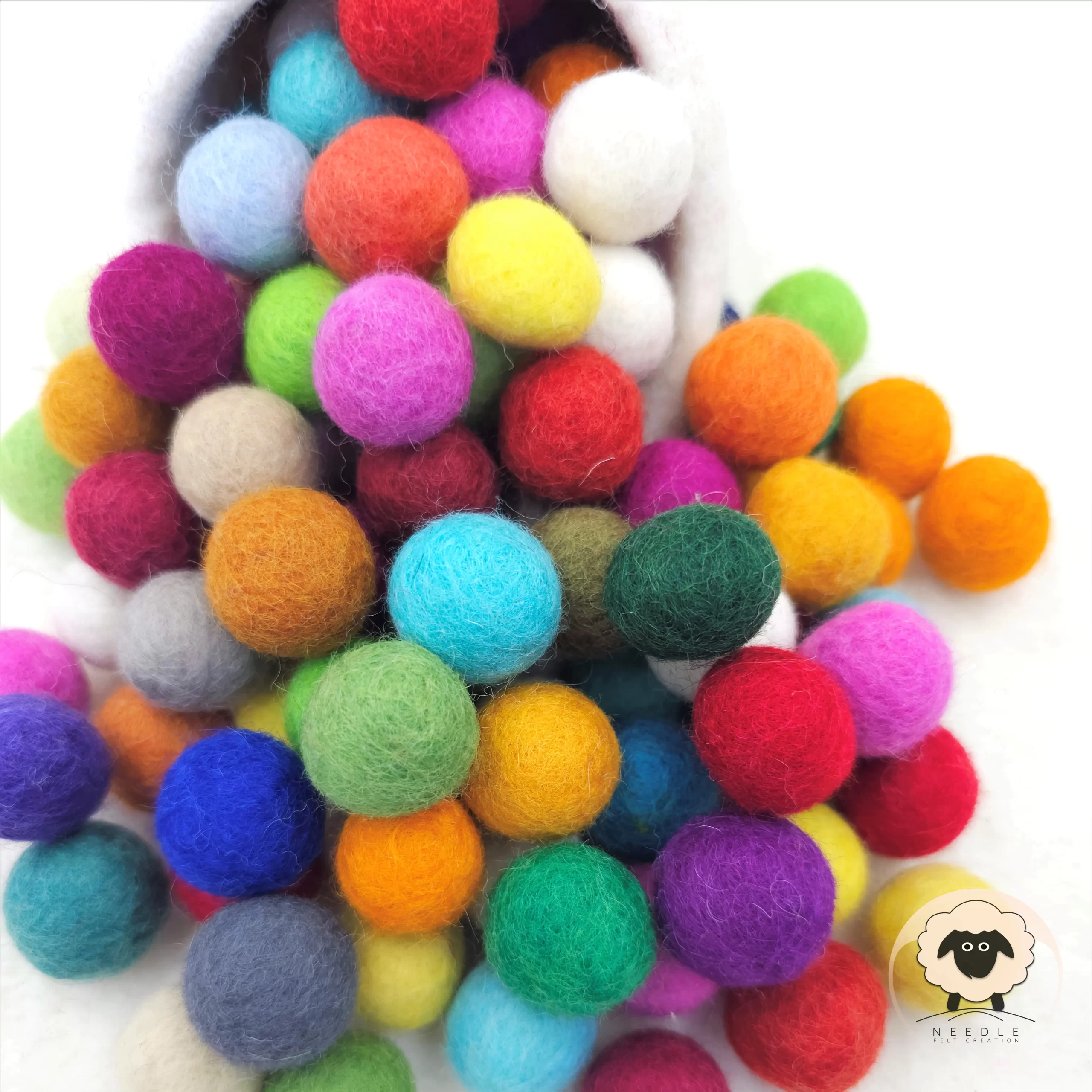 2cm Wool Felt Ball 50 Multicolour. Felt Balls. Wool. Gumball. Beads.  Wholesale. Bulk. Craft. Decoration. DIY.