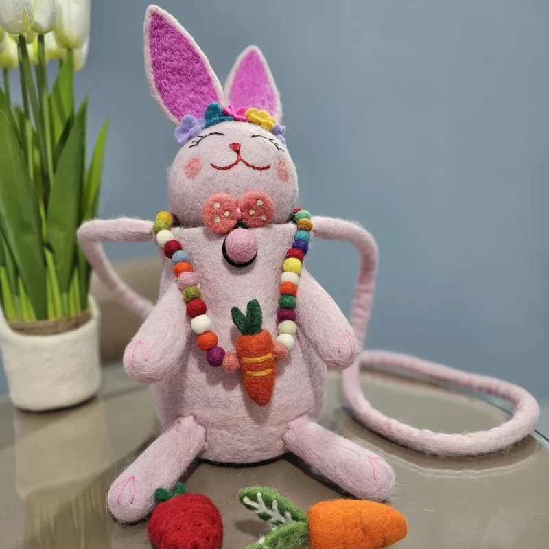 Pink Rabbit Felt Bag with Necklace-needle felt creation