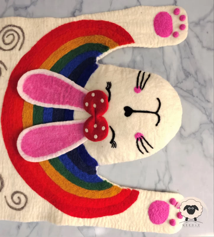 Rainbow Rabbit Sheet Rug-Needle Felt Creation