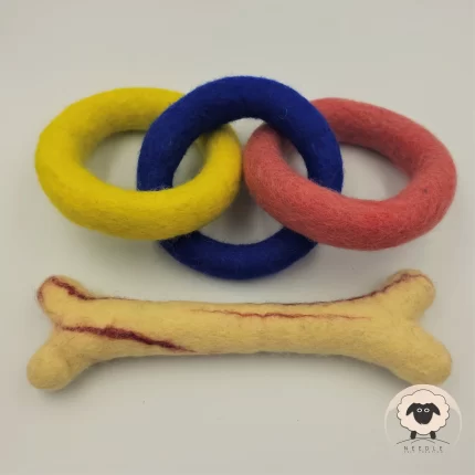 Jointed 3 Rings and Bone Dog Toy-Needle Felt Creation