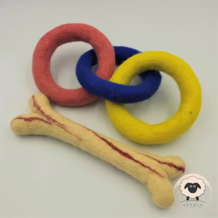Jointed 3 Rings and Bone Dog Toy-Needle Felt Creation