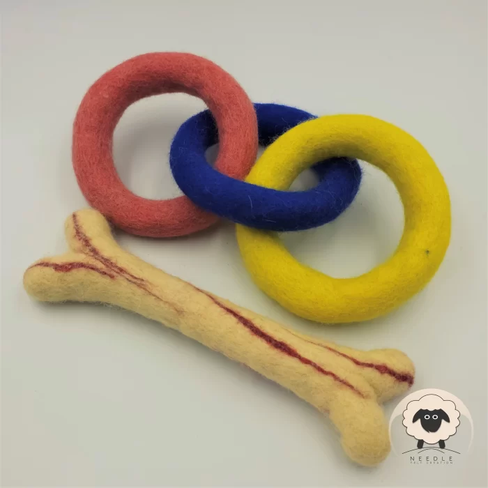 Jointed 3 Rings and Bone Dog Toy-Needle Felt Creation