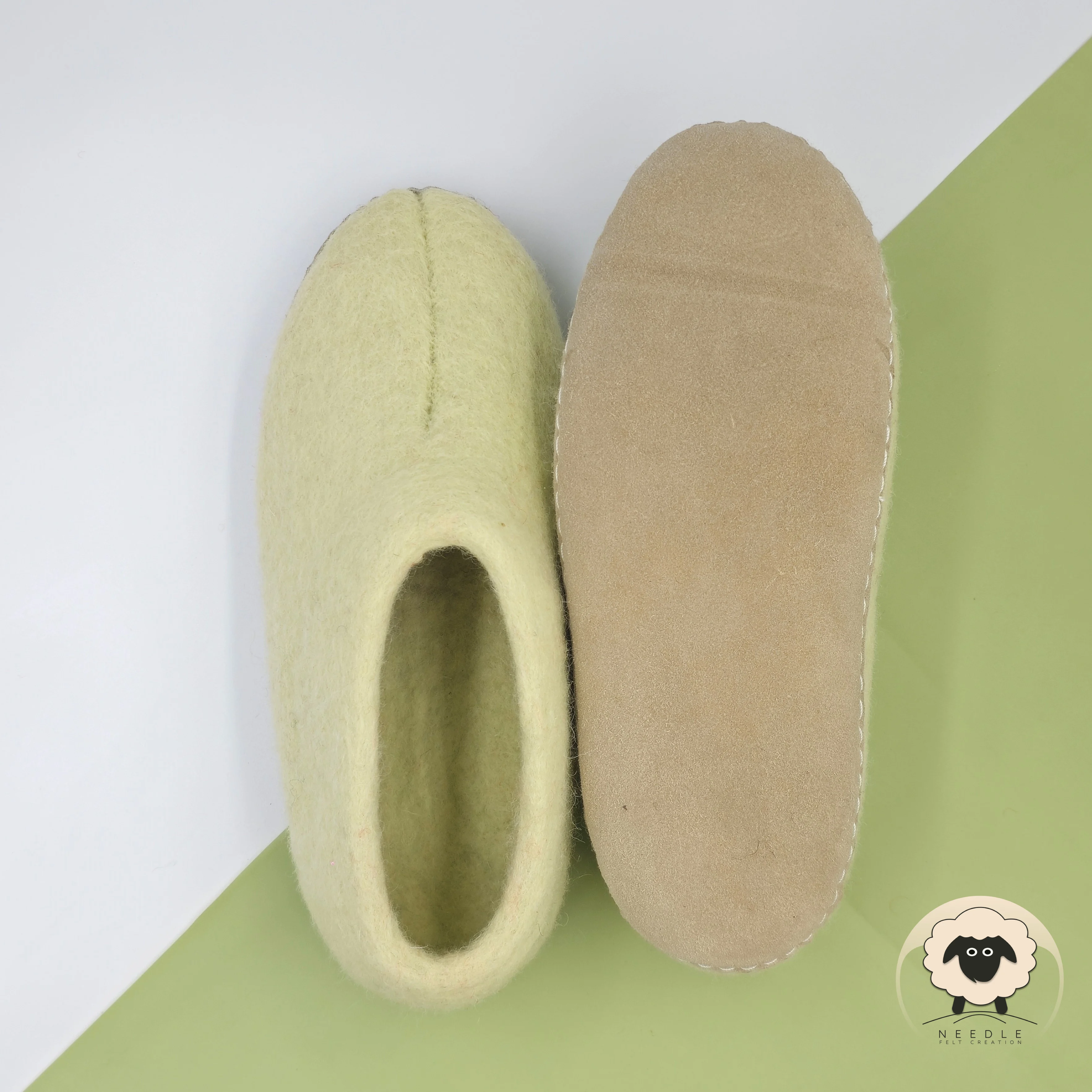Light Green Handmade Wool Felt Ankle Boot for Winter