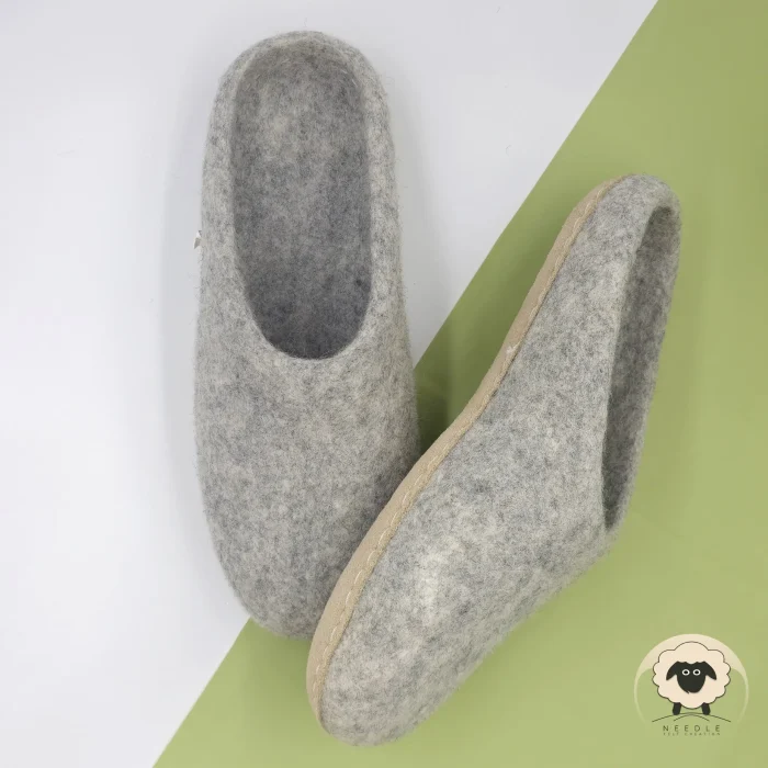 Gray Felt Slippers - Needle Felt Creation