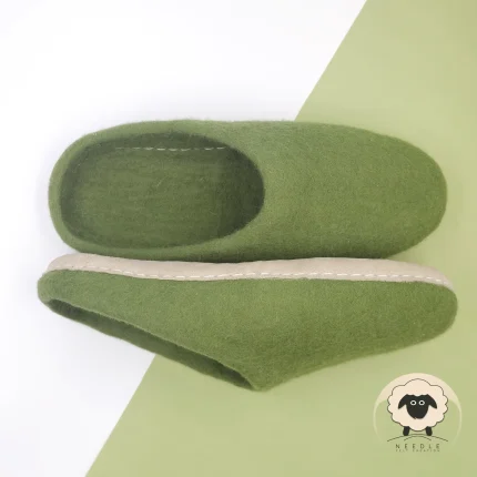Green Felt Slippers - Needle Felt Creation