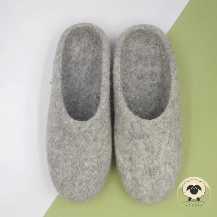 Gray Felt Slippers - Needle Felt Creation