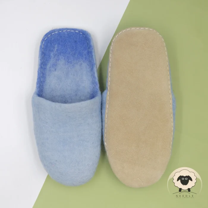 Sky Blue Felt Slippers - Handmade Felted Wool Slippers - Needle Felt Creation