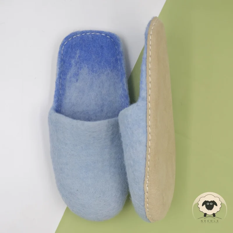 Sky Blue Felt Slippers - Handmade Felted Wool Slippers - Needle Felt Creation