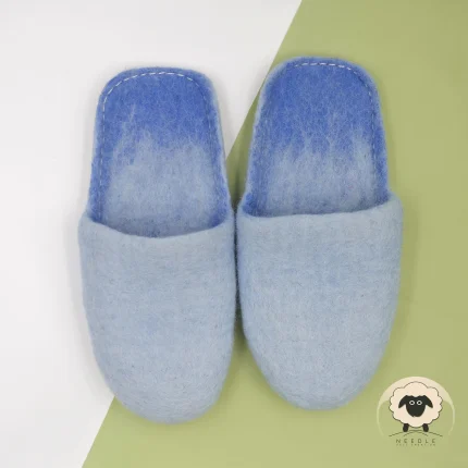 Sky Blue Felt Slippers - Handmade Felted Wool Slippers - Needle Felt Creation