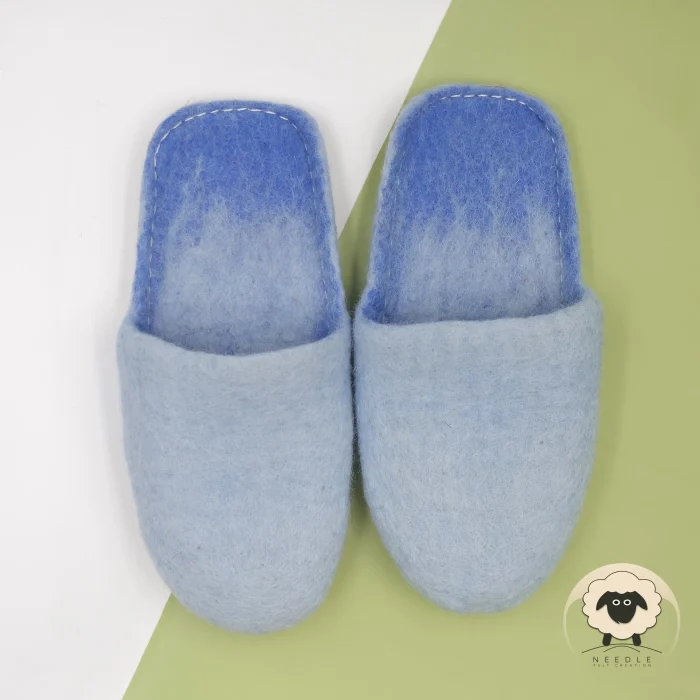 Sky Blue Felt Slippers - Handmade Felted Wool Slippers - Needle Felt Creation