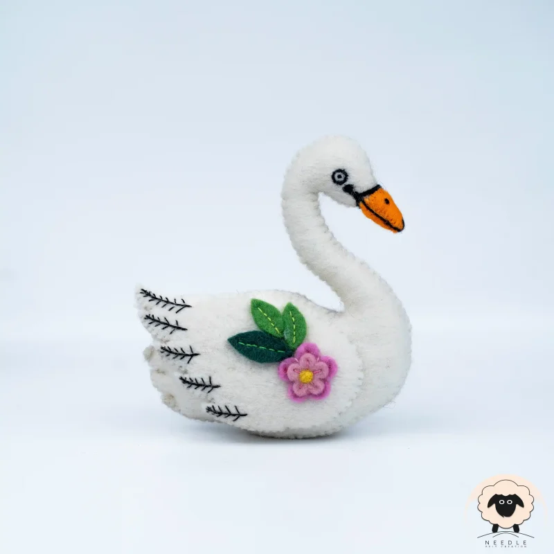 Floral White Felt Swan - Needle Felt Creation