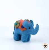Floral Blue Felt Elephant - Needle Felt Creation
