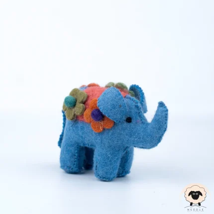 Floral Blue Felt Elephant - Needle Felt Creation