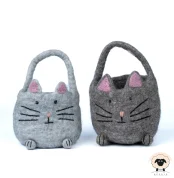 cat face felt basket needle felt creation