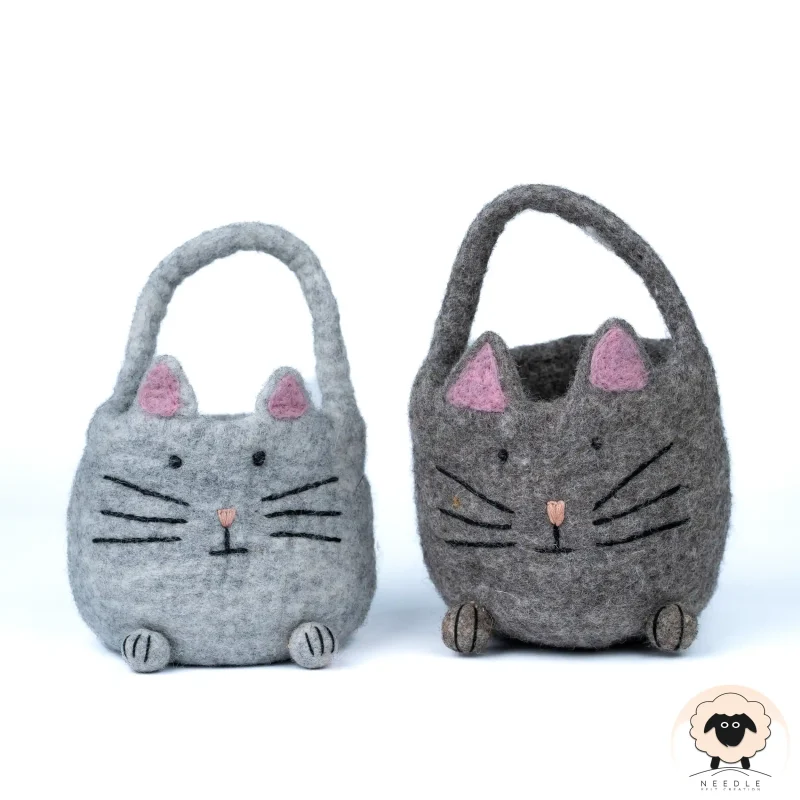 cat face felt basket needle felt creation