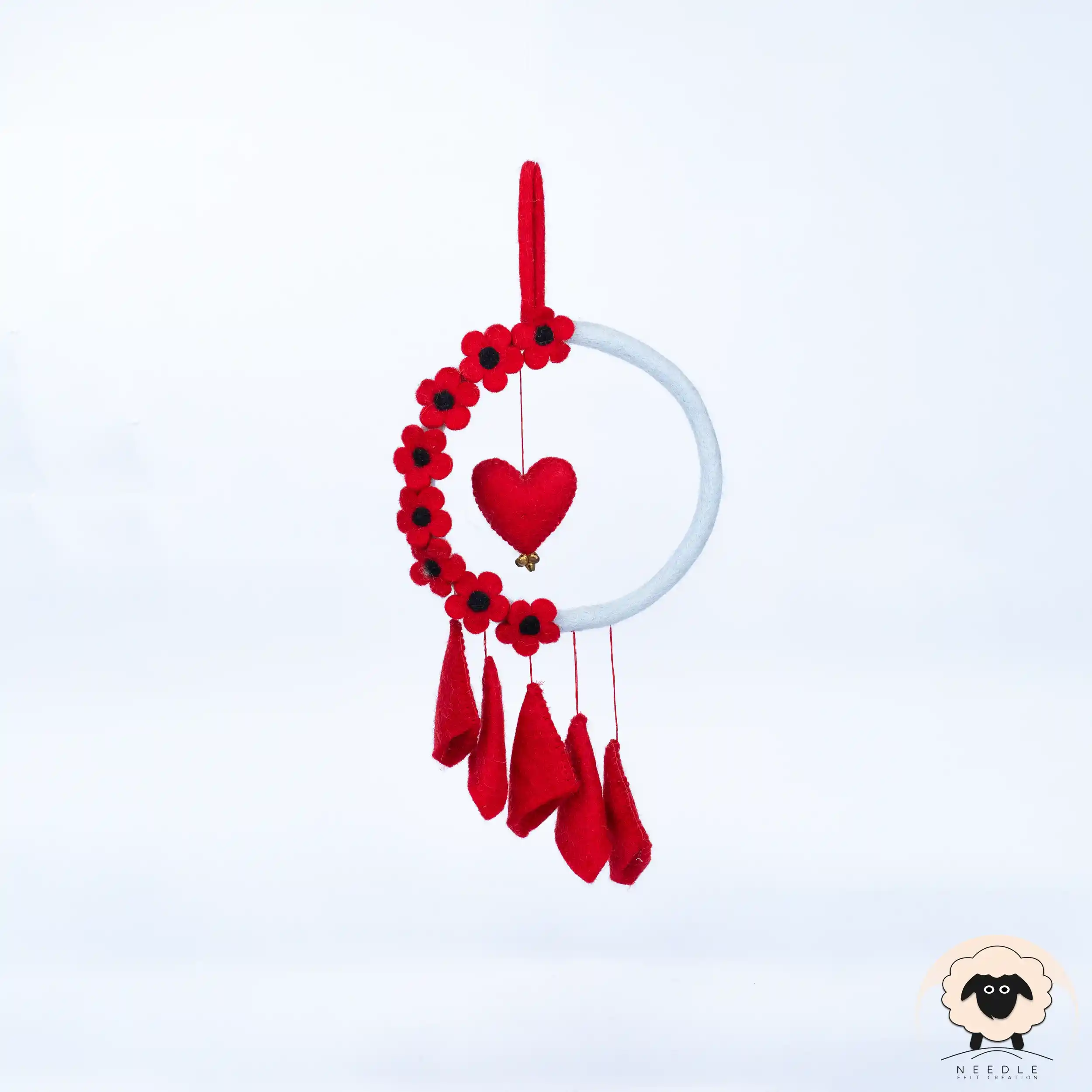 Heart Dreamcatcher Felt Mobile Hanging - Needle felt Creation heart dreamcatcher felt mobile hanging