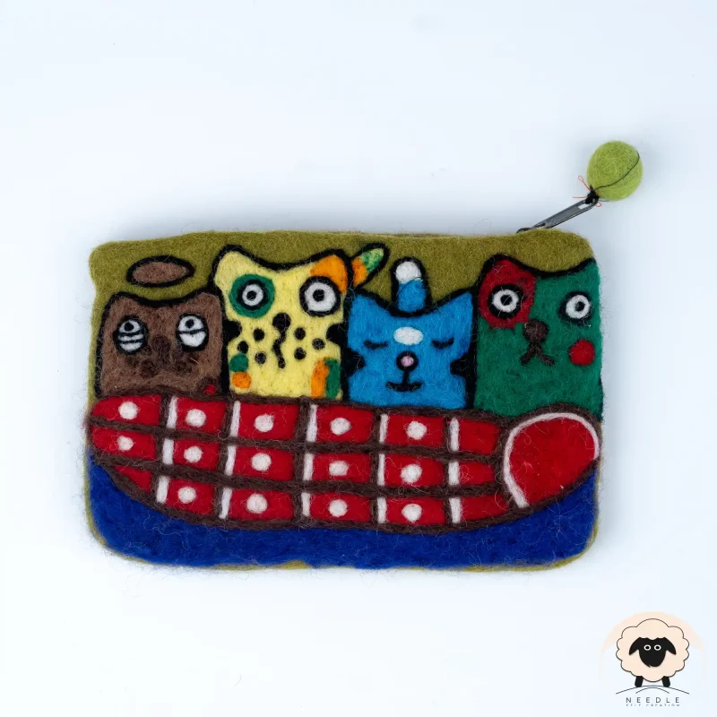 cats boat felt purse