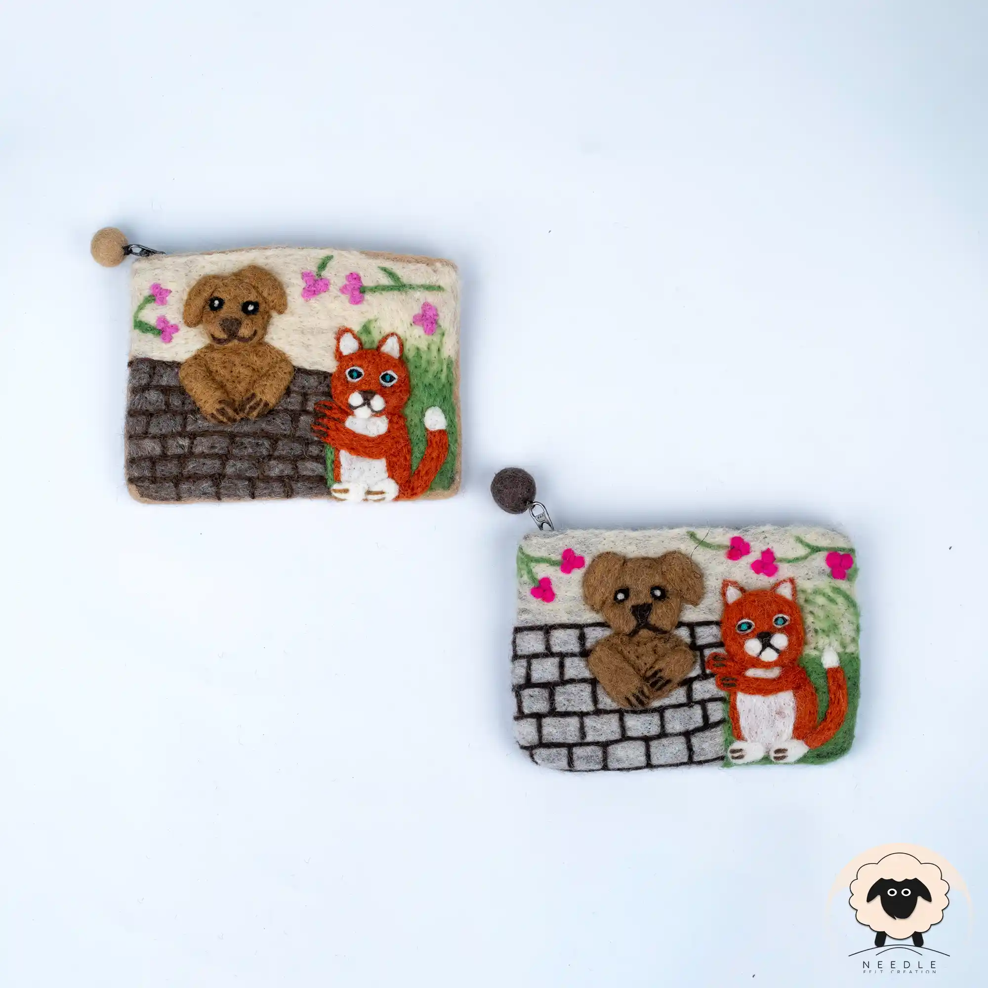 Dog and Cat Felt Purse – Needle felt Creation dog cat wall felt purse